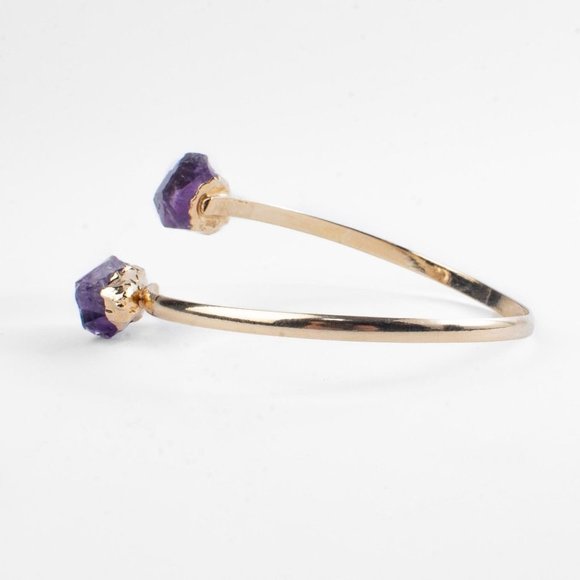 Amethyst Crystal Jewelry, Rough Crystal, Gold Bangle Bracelet,  Gift for Her - Picture 4 of 9